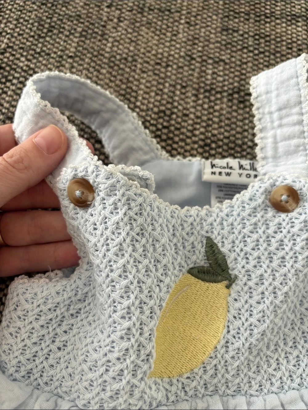 Girls' Light Blue Lemon Appliqué Cotton Dress